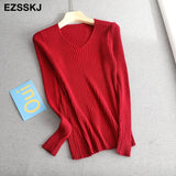 basic v-neck solid autumn winter Sweater Pullover Women Female Knitted sweater slim long sleeve badycon sweater
