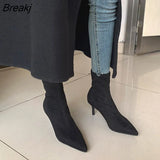 New Women Sock Ankle Boots Fashion Black Slip On Ladies Elegant Dress Short Boot Thin High Heel Dress Chelsea