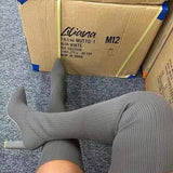 Breakj Autumn And Winter Sharp Head Thick And Knitted Knee Boots Woman 43 Large Elastic Long