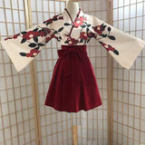 Japanese Sweet Kawaill Girl Kimono Cardigan Prove Kimonos Coat Flower Print Badange Skirt 2 PCS Sets Black