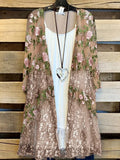 Women Summer Office Casual Long Loose Coat Elegant Floral Print Cardigan Spring New Three-quarter Sleeve Loose Tops
