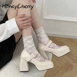 Heels Women's Thick Heels Spring New Girl Mary Jane Fashion Retro British Style All-match Height-increasing