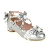 Spring Autumn Silver Golden Color Lolita Shoes Shiny Metallic Women Pumps Wedding Shoes Party Ladies with Lace Bow Drop