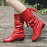 Breakj Autumn And Winter Student Knight Boots Low And Round Head After The Tie Warm Medium Boots