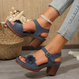Breakj Large Size High Heel Sandals Large Flower Decoration With A Buckle Thick Heel