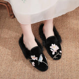 Breakj Women's Slippers Wear Wool Shoes New Embroidered Home Outdoor Fashion Golden Velvet Women's Shoes Half