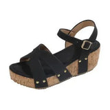 Riveted High-Heeled Sandals 2023 Flat Heel Round Head Thick Soles Buckle Roman