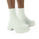 Autumn Socks Boots Woman Stretch Fabric Mid-Calf Casual Platform Shoes Knitted Short Boots Women Plus Size Boots New