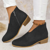 Breakj And Winter Leopard Tude Square Root Short Boots Side Zipper Round Head V Mouth Velvet Face Naked Boots