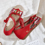 Breakj Not Include Shoe Box Single Shoes Inside The High Height Female Slope Heel High Heels Canvas Embroidered Cloth Shoes Women's Shoes Ethnic Flowers Build Buckle