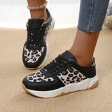 Breakj Splicing Lace Single-Shoe Women 2025 New Thick-Soled Round Head Low Leopard-Print Sports Casual Shoes