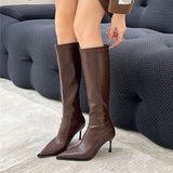 Breakj New Wind Pointed Head Show Thin But Knee Boots Women's Autumn Thin Heel High Leg Boots Back Zipper High Heel Thin