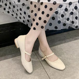 New Women Low Heel Shoes Square Toe Retro Mary Janes Pumps Casual Spring Autumn Lady Weekly Shoes Size