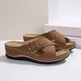 Breakj New Summer Female Thick Bottom Slope With Slippers Large Size Casual Cross With Rivet Decoration Slippers