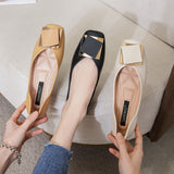 Womens Shoes 2022 New Ballet Flats Women Square Toe Buckle Elegant PU Leather Solid Flats Shoes 43 Ladies Boat