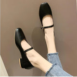 New Women Low Heel Shoes Square Toe Retro Mary Janes Pumps Casual Spring Autumn Lady Weekly Shoes Size