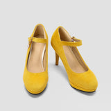 Women Super High Heel Suede Leather Dress Shoes Casual Platform Vintage Mary Janes Pumps Strap Buckle Thin Heels Large Plus