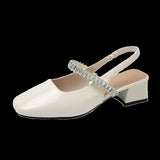 Breakj Bottom Low-Heeled Sandals Women 2025 Spring And Summer New French Fashion Water Drill With Shallow Mouth Square Single