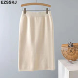 long bodycon Thick sweater midi skirt female autumn winter 2021 female split back warm mid-length slim knit skirt