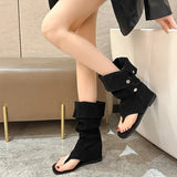 The Summer Of 2024, The New Knight High Boots Khaki Stack Boots, Thin Vintage Long Boots, Flip-Toed