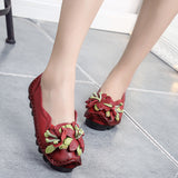 New Head Layer Cowhide Soft Sole Women's Shoes National Wind Leather Women's Single Shoes Large Size Comfortable Bean