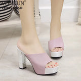 Summer Women Elegant Pink High Heel Sandals Peep Toe Platform Shoes Sexy Crystal Chunky Heel Shoes Lady Thick Heel