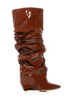 Breakj New Pointed Wrinkled Boots High Heel Long Women's Fashion And Knee Pile