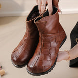 And Winter New-Style Cowhide Flat-Soled Women's Shoes Leisure Leather Short Boots Middle-Aged Mother Shoes Warm And Comfortable Cotton