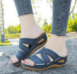 Cool Slippers Female Slope Heel Fish Mouth Thick Size Shoes Multi-Color Embroidered Cool Drag