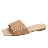 Indoor Slippers Fashion Braided Design Comfortable Square Head Open-toe Vacation Beach Flat Sandals Casual Flip