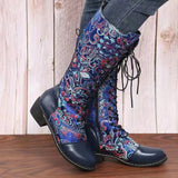 Autumn New Embroidery Flowers Mid-calf Boots Women Retro Ethnic Style Chunky Heel Plus Size Knight Boots Botas De