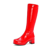 Women Patent Leather Boots 2021 Autumn Winter High Heel Platform Mid Calf Boots For Women Colorful Fashion Light PU