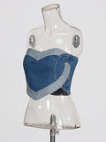 Sexy Babes Denim Top 2025 Summer New Retro Water Wash Love Splicing Body Repair Bra Vest