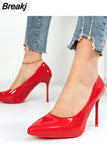 Black High Heels Fashion Thin Heels Pumps Patent Leather Red Sole Single Shoes Wedding Banquet High Heel Pumps Plus Size