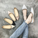 Shoes Women's 2023 New Shallow Riveted Bean Shoes Women's Pointed Flat-Soled Shoes Korean Version Ballet Ladle Shoes Boat