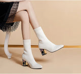 Women's Boots TGHDOF Fabric High Heel Autumn Sock Boots Women Fashion Zipper Pumps Pointed Toe Slip on Zapatos Para