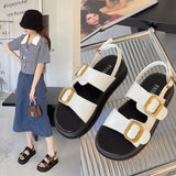 Women Pin Buckle Platform Shoes Slingback Metal Buckle Thick Bottom Ladies Flat Bottom One Buckle Sandals