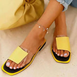Women's Patchwork Slippers Female Leisure Square Toe Flat Ladies Casual Transparent Slides Women's Outdoor Beach