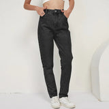 2021 Fashion 100% Cotton Mom Jeans Women High Waist Solid Pockets Cowboy Pants Zipper Fly Long Denim Pencil