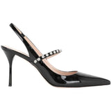 Heels Female 2023 New Word With Rhinestone Head Sandal Fine Heel Pointed Head Shallow Mouth Back Empty Single Shoe