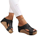 Breakj Slope And Fish Mouth Cool Slippers Women Summer New Rivet Pine Cake Thick Bottom High Heel
