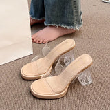 Breakj On The Thick Background Waterproof Table Transparent Word With High-Heeled Slippers Women Summer Wearing Crystal And Coarse And Cold