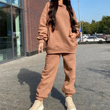 Heart Printed Fleece Women's Tracksuit Hoodies 2 Piece Set Sweatshirt + Pants Women Sport Suit Winter
