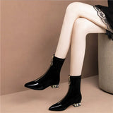 Women's Rubber Boot Zipper Booties Ladies Boots-women Crystal Ankle Pointy Shoes for women 2022 Stockings Autumn