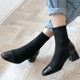 Boots 2023 Autumn And Winter New Thick-Heeled Knitted Socks, Square Head Korean Version Of Fashionable Short Boots Martin