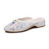 Breakj Plus Size Slippers Women's Summer Low Slope Heel Platform Sandals Embroidery Flower Women's Sandals Slippers Pointed Fashion Nail