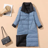 New Autumn Winter Women Double Sided Ultra Light Long Down Coat 90% White Duck Down Parkas Warm Snow Plaid