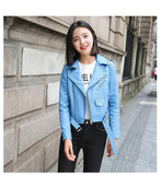 Pu Leather Jacket Women Fashion Bright Colors Black Motorcycle Coat Short Faux Leather Biker Jacket Soft Jacket