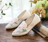 Breakj Grain Bottom Square With Muller Single Shoes Lotus Embroidered Cloth Shoes Bright Silk Cloth Fashion A Foot Pedal Women's