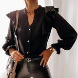 Summer Women Polka Dot Ruffle Blouse Shirt Casual Elegant Office Long Sleeves Buttons Pullover Lady Autumn Streetwear